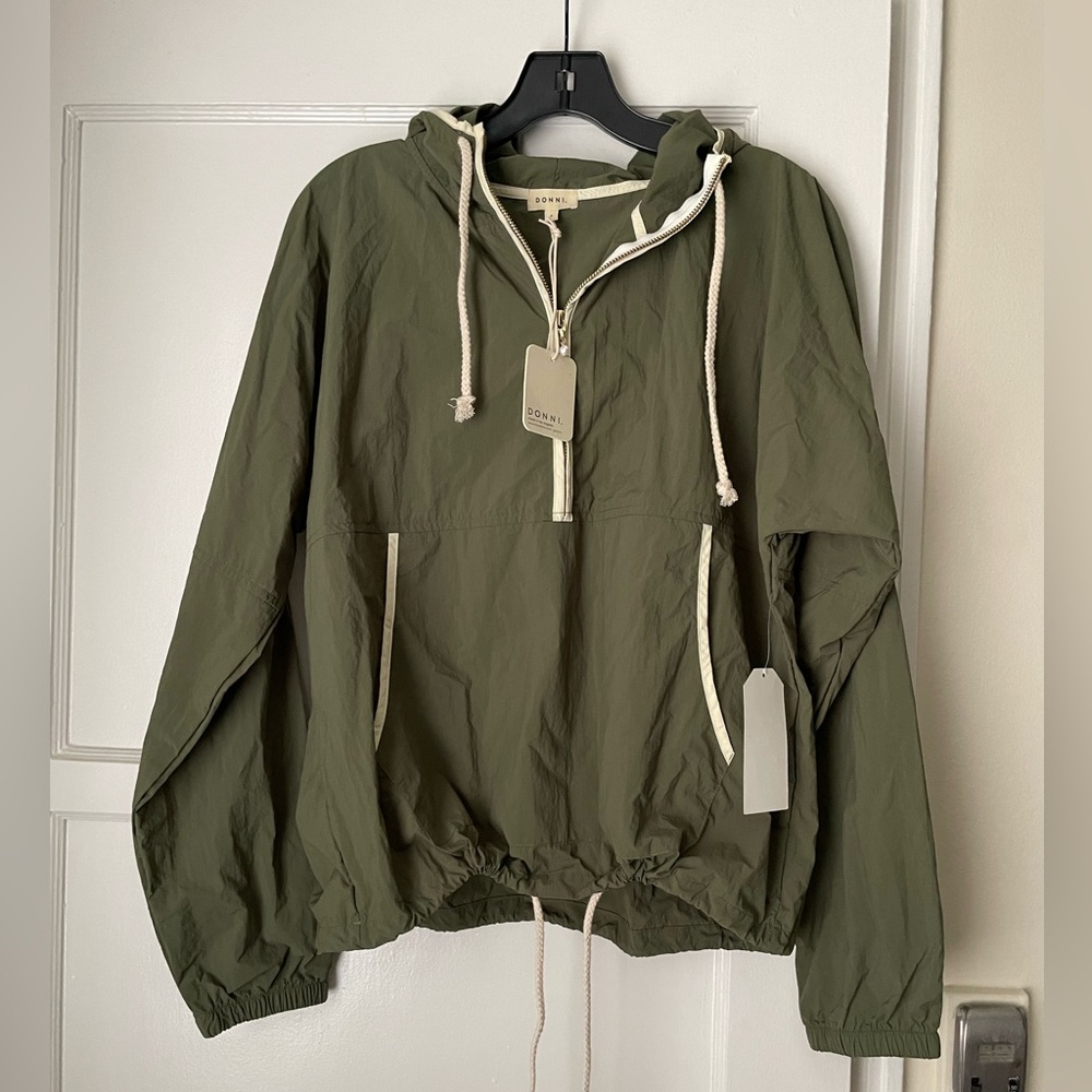 Donni 1/2 zip nylon jacket windbreaker olive green small pearl